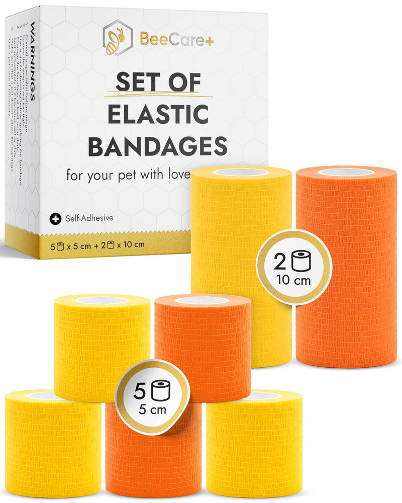 Self-Adhesive Elastic Dog Bandages for Wounds Protect from Licking, Dirt and Scratching – Set of Wraps from Natural Rubber Latex – Dog Bandage for Large & Small Pets – 5 х 5 cm + 2 х 10 cm Rolls 5 pcs x 5 cm + 2 pcs x 10 cm