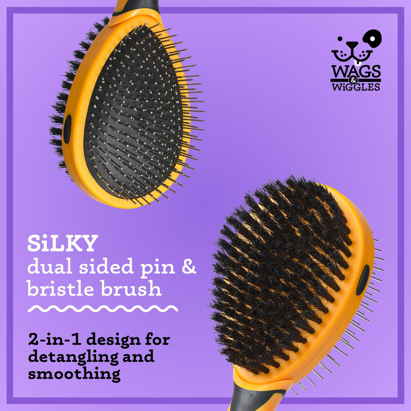 Wags & Wiggles Double Sided Dog Brush - Efficient Pet Grooming for Long or Short Haired Dogs & Cats, Shedding Brush, Detangling Pin & Bristle Dog Hair Remover Bristle and Pin Brush One Size