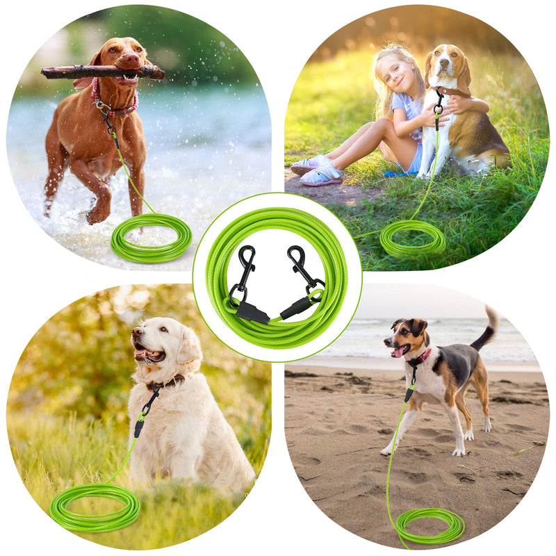Dog Tie Out Cable - 10/20/30/40 FT Long Steel Wire Dog Leash - Heavy Duty & Durable Dog Chain for Yard - Dog Leads for Large Dogs Up to 150 Lbs - (Green, 20FT) Green - PawsPlanet Australia