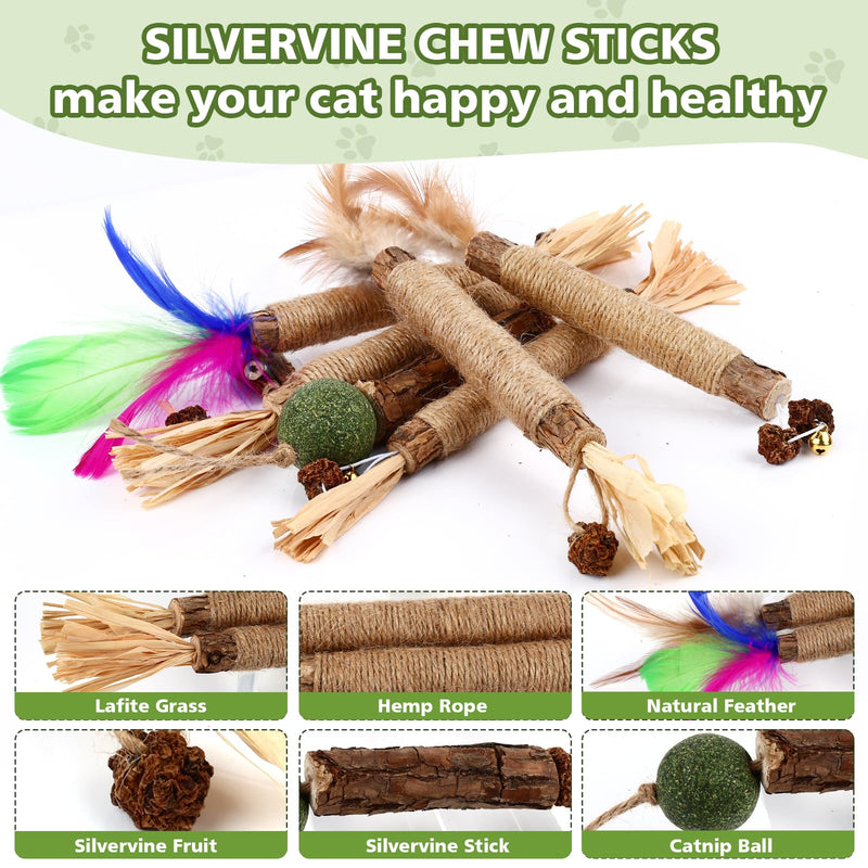 Catnip Chew Toys for Cats,24 Pack silvervine cat Toy,cat Natural silvervine Sticks,Natural Silvervine Stick Cage Balls & Bell Balls for Indoor Cats. - PawsPlanet Australia