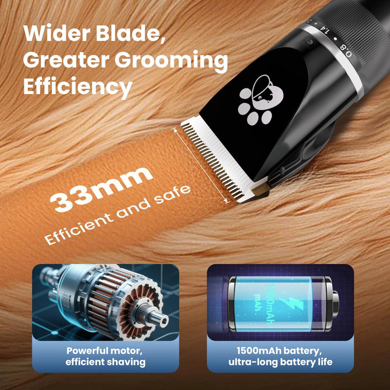 Dog Clippers, Dog Grooming Kit, 2-Speed Low Noise IPX5 Waterproof LED Display Professional Cordless Pet Hair Trimmer, Suitable for Small Medium Dogs & Cats