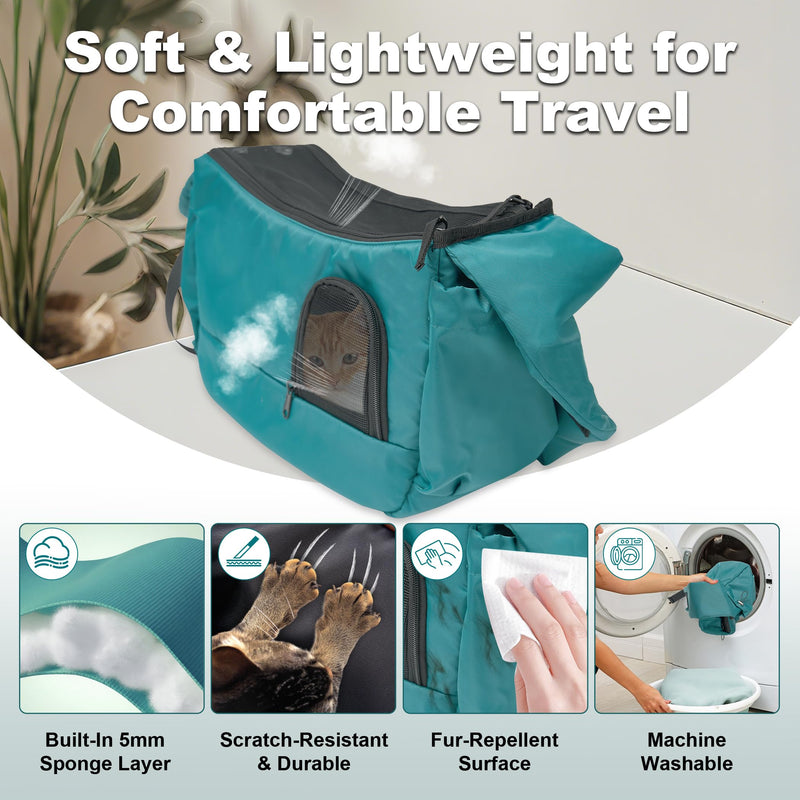 Cat Sling, Hands-Free Cat Carrier Pouch up to 7 lb, Cat Sling with Safety Strap and Pockets, Ideal for Travel and Daily Use, Peacock Blue - PawsPlanet Australia