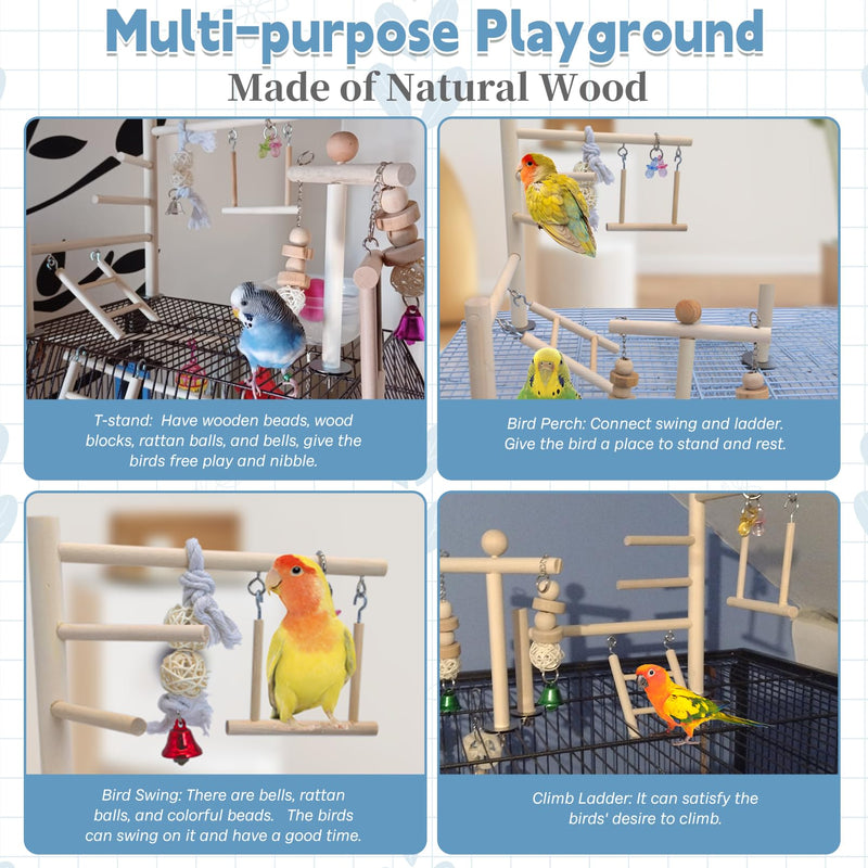 PINVNBY Bird Playground Parrot Play Gym Parakeet Cage Play Stand Wooden Perches Playpen Ladders Conure Chewing Climbing Swing Toy Birdcage Accessories for Small Cockatoo Cockatiel Lovebirds Budgie Bell - PawsPlanet Australia