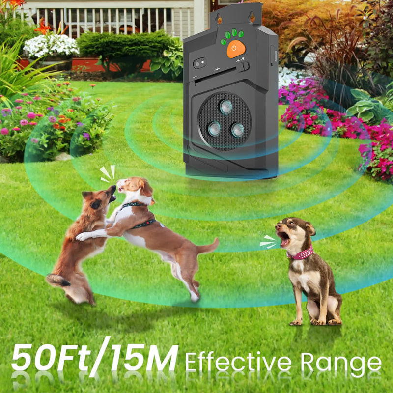 Automatic Anti Barking Device for Dogs, Ultrasonic Dog Bark Deterrent with 3 Emitters, 50Ft Range, No Shock Barking Silencer, IP66 Waterproof for Outdoor & Indoor Black