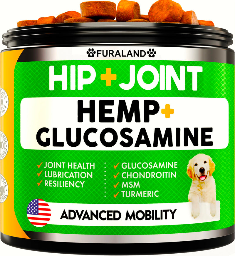 FURALAND Hip & Joint Supplement for Dogs - Glucosamine, Chondroitin, MSM, Hemp Oil - Formulated by Veterinarians - USA Made