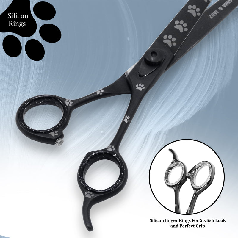 Professional Dog Grooming Scissors/Shears, Straight, with Paw Prints for Dogs, Cats & Pets (Right Handed, Black, Stainless Steel 8 Inch) Straight Scissors - PawsPlanet Australia