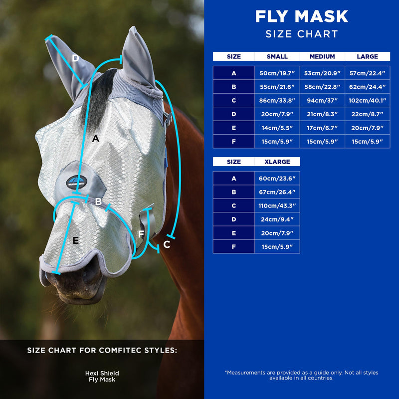 WeatherBeeta ComFiTec Hexi Shield Fly Mask with Ears & Nose, Silver, Medium M