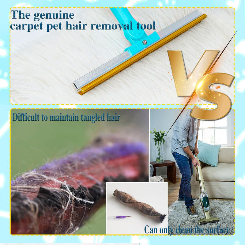 Carpet Rake for Pet Hair Removal - Reusable Hair Removal Tool with 54‘’ Long Handle Built-in Metal Scraper Head, Ideal for Cat Dog Hair and Matted Carpets - PawsPlanet Australia