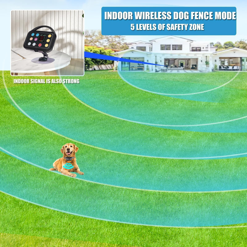 Plkm Dog Wireless Fence Indoor Outdoor Electric Fence Dog Training Collar Pet Intelligent 3 in 1 System, AI Technology Out-of-Range Reminder, Adjustable Range Shock Strength, Rechargeable Waterproof Black