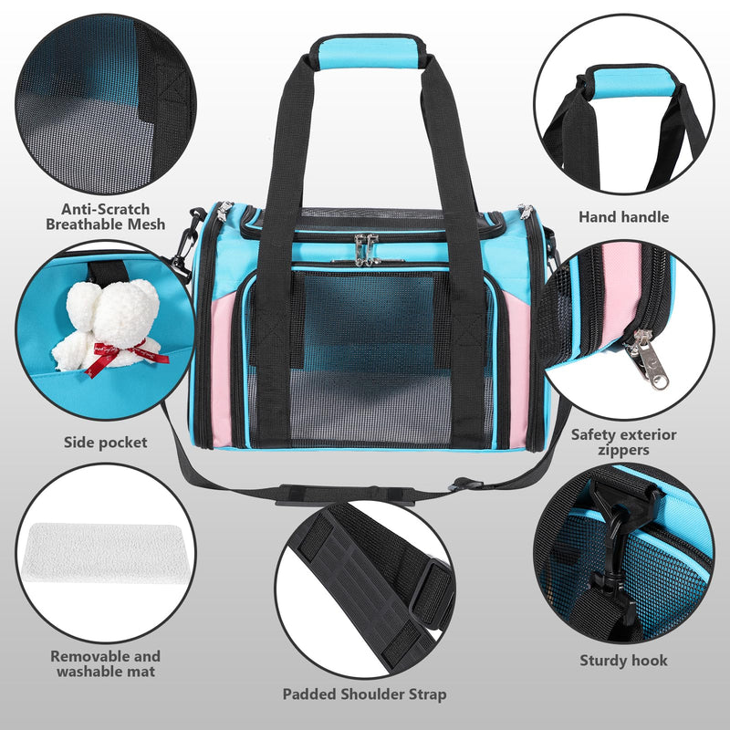 Cat Carrier, Dog Carrier, TSA Airline Approved Pet Carrie for Small Medium Cats, Dog Puppy Carriers for Small Dogs (Blue&Pink, One Size) - PawsPlanet Australia