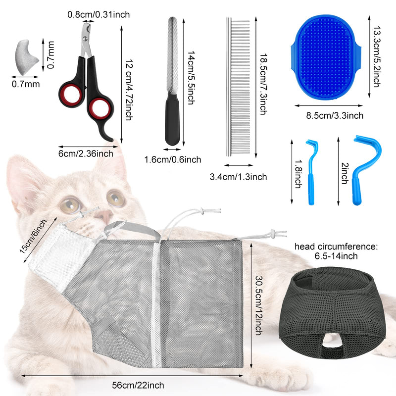 9 Pcs Cat Bathing Bag Set Cat Shower Bag Anti Bite and Scratch for Pet Grooming Washing Brush Comb Muzzle Nail Clipper Nail File Tick Tool(Blue, Gray) Blue, Gray - PawsPlanet Australia