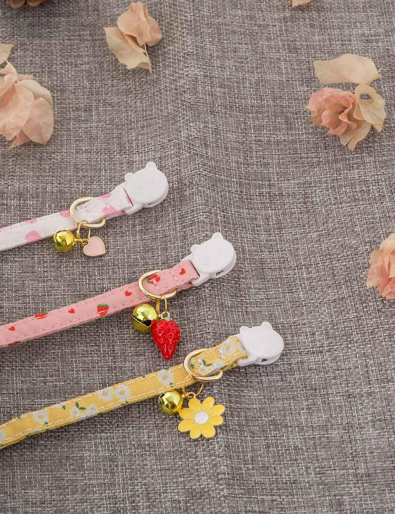 Cat Collar Breakaway with Bells,3 Pack Safety Adjustable Pet Collars,Ideal for Girl Boy Kittens. (Pink White Yellow) pink white yellow - PawsPlanet Australia
