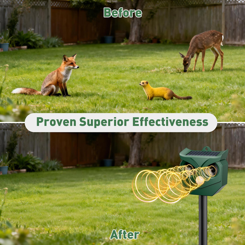 Ultrasonic Animal Repeller with LED Strobe Lights - Outdoor Solar Powered for Squirrels, Deer, Raccoons, Rabbits, Skunks, Cats, Dogs - Protects Garden, Yard, Lawn, Farm & Crops 2PCS - PawsPlanet Australia