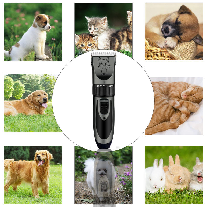 Dog Grooming Kit Clippers, Low Noise, Electric Quiet, Rechargeable, Cordless, Pet Hair Thick Coats Clippers Trimmers Set, Suitable for Dogs, Cats, and Other Pets(Grey) Grey - PawsPlanet Australia