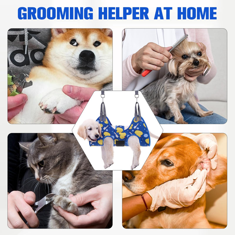 PAWCHIE Dog Grooming Hammock Harness for Dogs & Cats with Pet Nail Clipper Trimmer - Cat Hanger Sling for Trimming Clipping Nails- Dog Hammock Restraint Bag for Small Medium Large Dog, Navy Blue S - PawsPlanet Australia