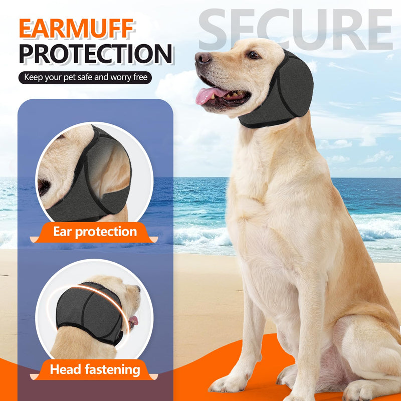 Dog Snood Swim Ear Protectors, Comfort Dog Ear Muffs Noise Protection, Waterproof Adjustable Cat Ear Shower Wrap, Pet Snood Ear Covers for Anxiety Relief,Swimming,Grooming (Gray, L) Gray