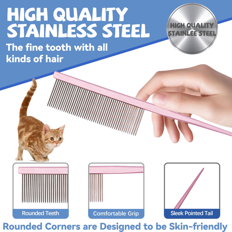 Grooming Pet Comb Rat Tail Dematting Cat and Dog Comb，Rounded Ends Design for Safe Tangle Removal, Hairstyling, Massage，Loose Hair Removal，Prevent Irritation，Fluffing Paws,Face,Tail,Remove Tear Stain Pink - PawsPlanet Australia