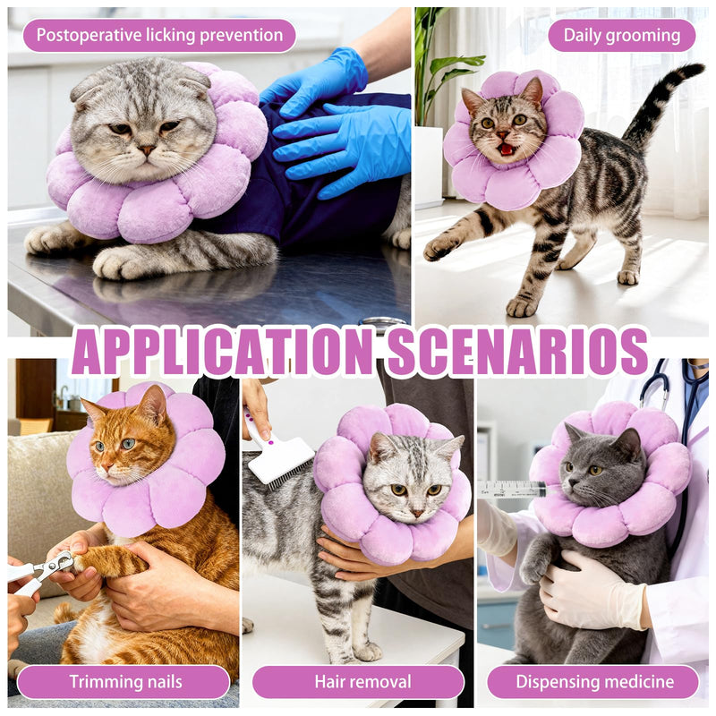 QKURT Cat Cone Collar Soft, Adjustable Pet Recovery Collar, Cute Sunflower Neck Cat Cones After Surgery, Prevent Licking Biting Protect Wounds for Puppies, Cats