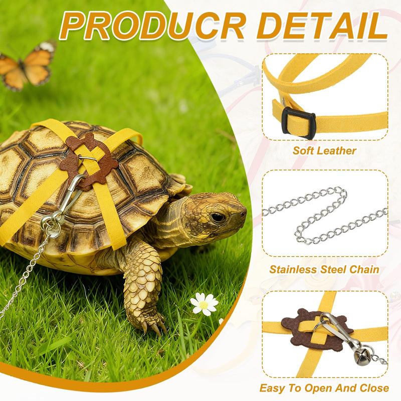 Tortoise Leash Harness, Adjustable Turtle Harness Chest Collar Pet Tortoise Walking Rope with Bell, (Leather, Small, Yellow), for Bearded Hamster Small Pets Outdoor - PawsPlanet Australia