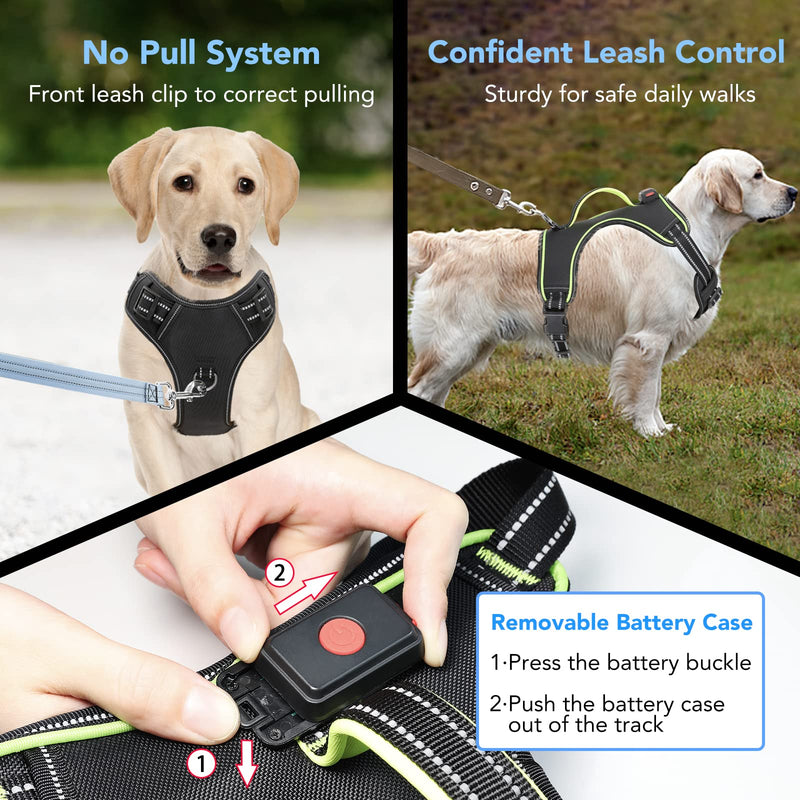 Light Up Dog Harness, No Pull LED Dog Harness with Handle, Rechargeable Lighted Safety Vest for Small Medium Large Dogs, Adjustable Soft Dog Lights for Night Walking Black-Green L - PawsPlanet Australia