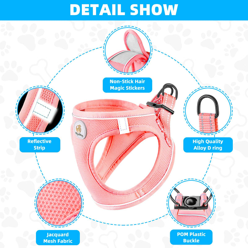 Dog Harness and Leash Set, No Pull Soft Mesh Puppy Harness for Small Medium Dogs, Cats - Step in Reflective Breathable Lightweight Vest Harness for Walking, Training - Pink, XS XS(Chest: 13.5"-15") - PawsPlanet Australia