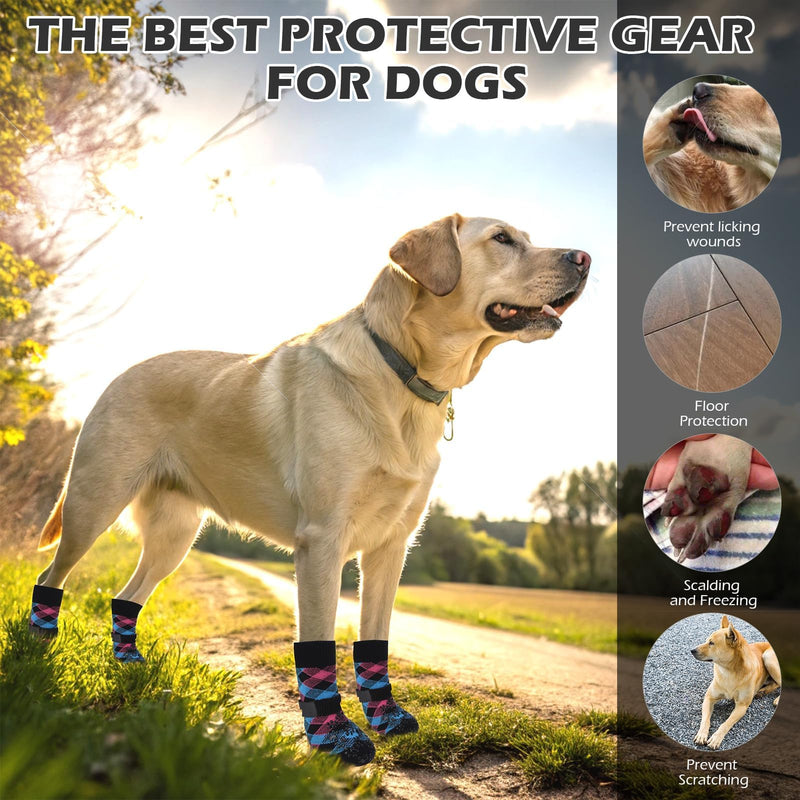 EXPAWLORER Dog Socks for Cold Winter Snow to Prevent Licking Paws, Anti Slip Doggie Booties Grippy Shoes for Hardwood Floors, Boots & Paw Protectors for Small Medium Large Senior Dogs Pink Blue M Pink&Blue - PawsPlanet Australia