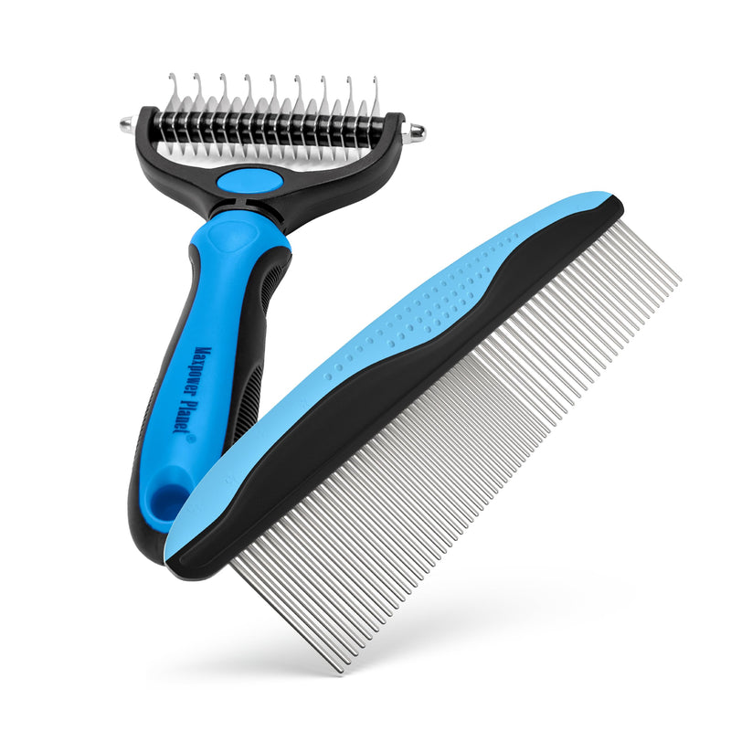 Maxpower Planet Pet Grooming Rake and Dematting Comb for Dogs - Dog Grooming Supplies, Undercoat Rake for Dogs, Cats - Extra-Wide Deshedding Dog Brush, Deshedder Comb for Long Hair - Reduce Shedding C - Rake and Comb Kit (Best Value) Large - PawsPlanet Australia