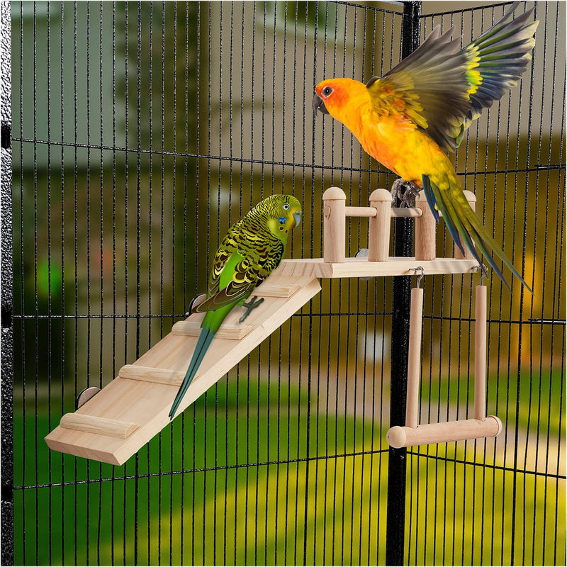 Bird Perches Platform Swing with Climbing Ladder, Parakeet Cage Accessories Wooden Playing Gyms Exercise Sturdy for Small Birds - PawsPlanet Australia