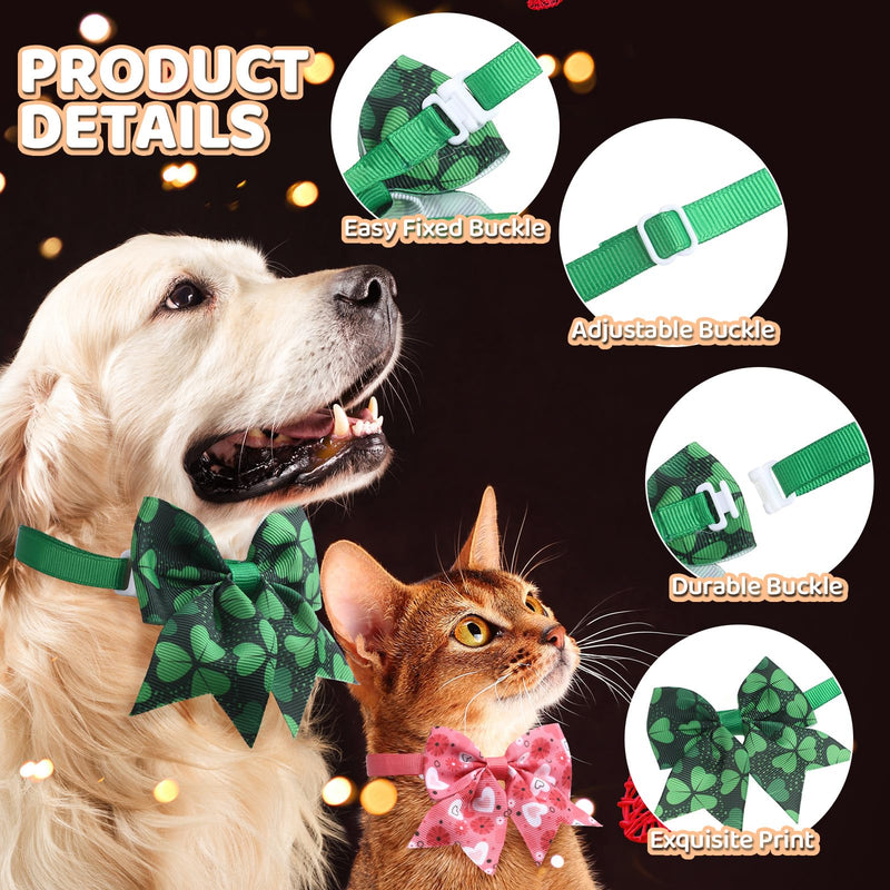 Ceenna 120 Pcs St. Patrick's Day Dog Bow Ties Collar Bulk Shamrock Irish Bowties Red Pink Valentine‘S Day Cat Ties Collars Adjustable for Pet Dog Puppy Festival Hair Bow Grooming Accessories - PawsPlanet Australia