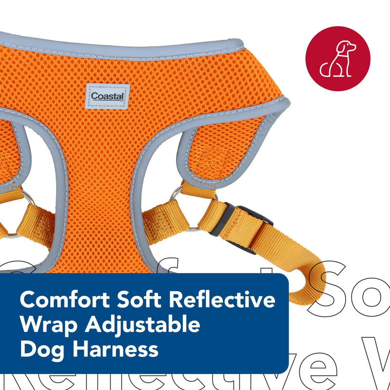 Coastal Pet Comfort Soft Reflective Wrap Adjustable Dog Harness - No-Pull Dog Harness for Small & Large Dogs - Sunset Orange - 1" x 28"–36" - PawsPlanet Australia