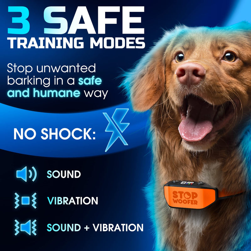 [NEW 2024] Dog Bark Collar - No Shock, No Pain - Rechargeable Barking Collar for Small, Medium and Large Dogs - w/2 Vibration & Beep Modes Black/Orange