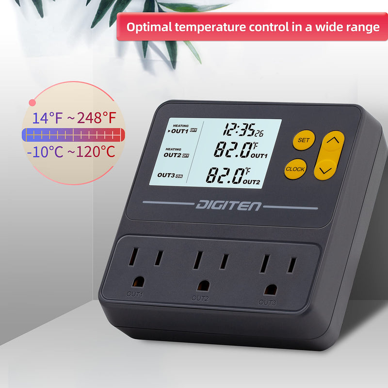 DIGITEN Reptile Temperature Controller with Timer Day-Night,3-Stage Outlet Thermostat Cooling Heating Mode Temperature Controlled for Ball Pythons,Mushroom,Fermentation,Bearded Dragon - PawsPlanet Australia