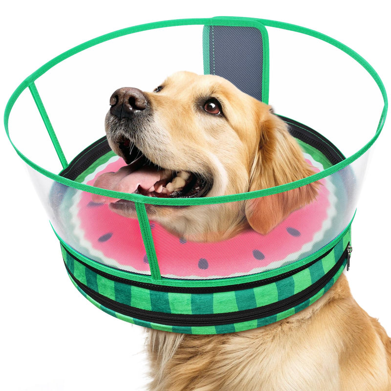 Sponge Dog Cone After Surgery, No Inflation Required Dog Donut Collar to Stop Licking, Inflatable Cone Alternatives for Large Pets, Soft Recovery Collar with Protective Shield (Watermelon, L) Watermelon