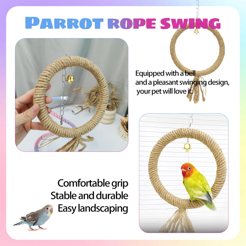 Bird Rope Perch Gradient Bendable 3Pcs Stand Bird Cage Climbing Rope Toys for Cockatiels, Budgies, Lovebirds, Parakeets, Includes a Long, a Short, and a Circular Bird Swing(32'' & 14''& 6.5'') - PawsPlanet Australia