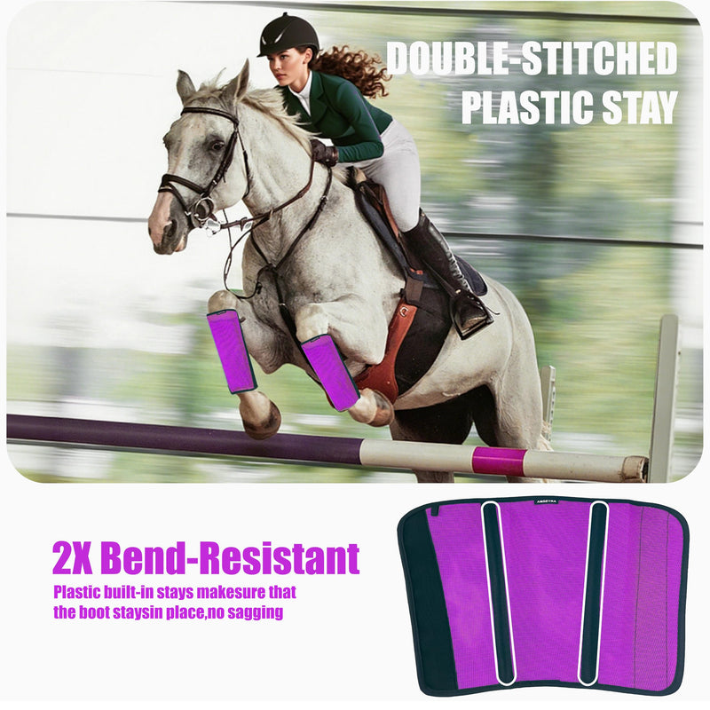 Mesh Horse Fly Boots Set of 4, Loose Fitting Shoofly Leggings for Horses with Breathable & Adjustable, Fly Leg Wraps for Horses Stop Annoying Stomping, Stay-on Comfortable Shoo Fly Boots (Purple)