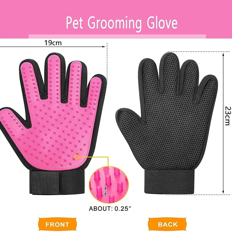 BYETOO Pet Dog Cat Grooming Glove with 261Tips,Gentle Deshedding Brush Glove,Efficient Pet Hair Remover Mitt,Massage Tool with Enhanced Five Finger Design,for Dog,Cat,Rabbit,Horse with Long/Short Fur Pink - PawsPlanet Australia