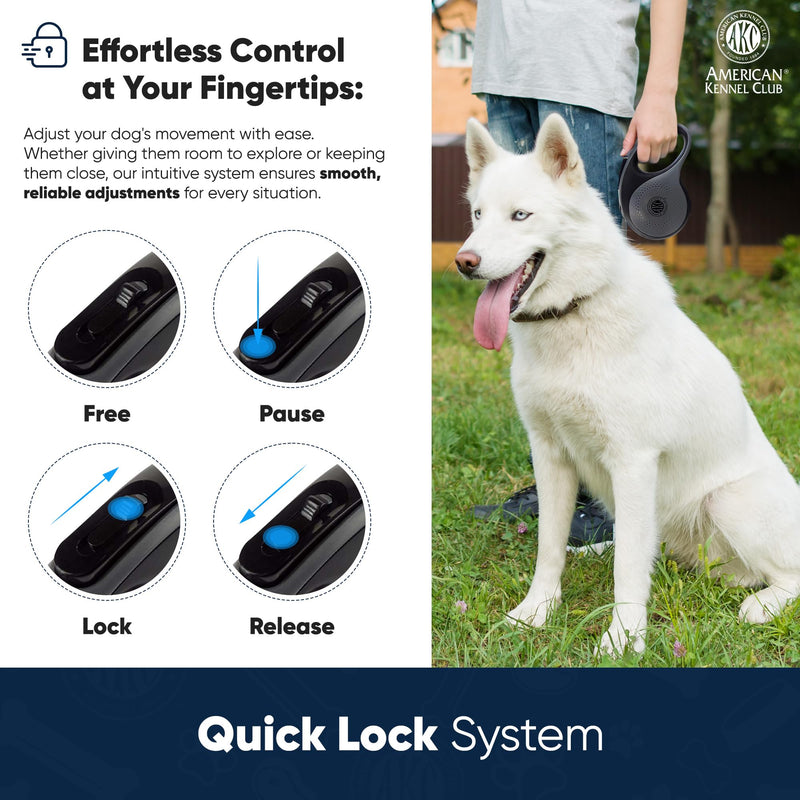 American Kennel Club Retractable Dog Leash, 16.4ft, Tangle-Free, Ergonomic Grip, One-Hand Brake, for Medium & Large Dogs up to 66 lbs Medium Dog (Up to 66 lbs) Gray/Black - PawsPlanet Australia