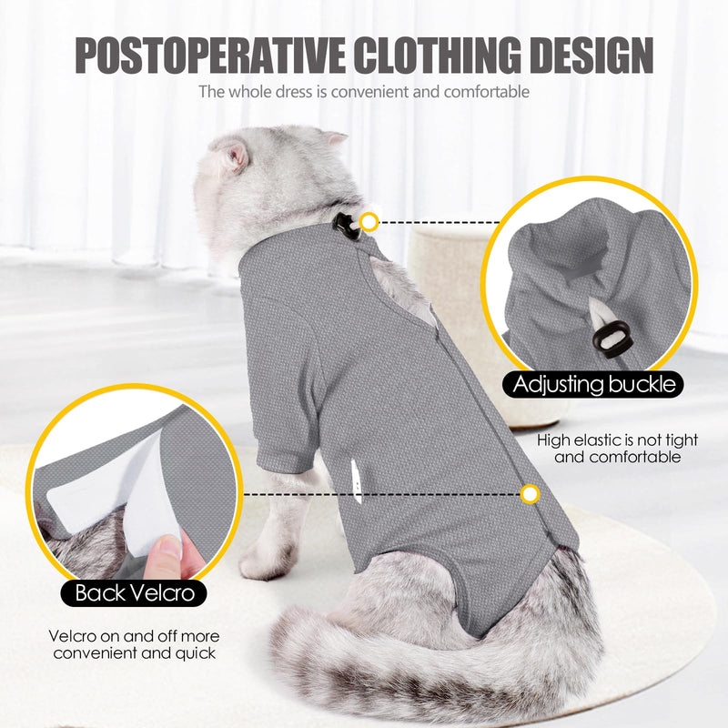 Cat Recovery Suit for Male and Female Licking Protective Kitten Spay After Surgery, Pet Surgical Pajamas Long Sleeve, Cat E Collar Alternative Onesie (Grey, Medium) Grey - PawsPlanet Australia