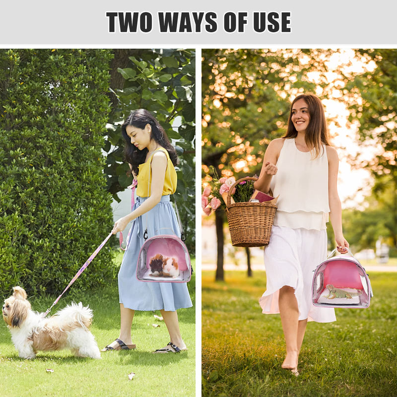 Small Animal Carrier Bag, Upgraded Portable Guinea Pig Carriers, Transparent Hamster Carrying Case, Reptile Rat Rabbit Bearded Dragon Hedgehog Carrier Bag for Travel, Hiking, Walking, Outdoor (Pink) Pink - PawsPlanet Australia