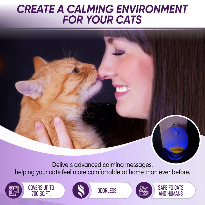 Cat Pheromones Calming Diffuser: Premium Cat Calming Diffuser - Cat Pheromone Diffuser - Pheromone Diffuser to Calm Cats - Cute Shape Feline Pheromone Diffuser, 2Pack (Purple) Purple