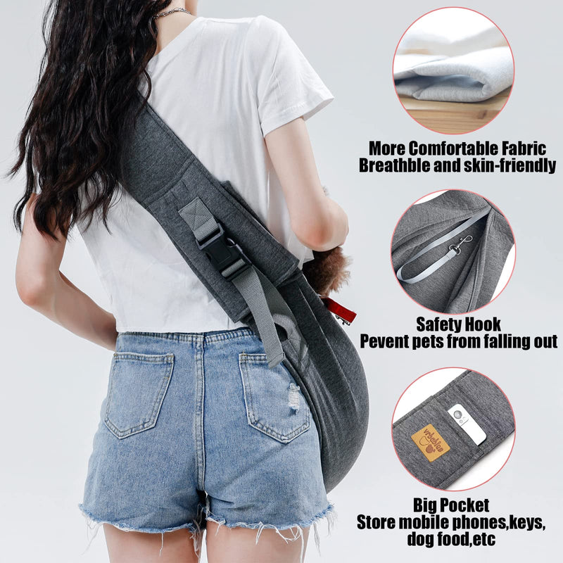 Dog Sling Hands Free Dog Sling Carrier Adjustable Strap Dog Carrier Sling Soft Cotton Dog Carrier Bag Dog Carriers with Pocket for Travel Outdoor(Dark Grey) Thick straps Dark Grey - PawsPlanet Australia