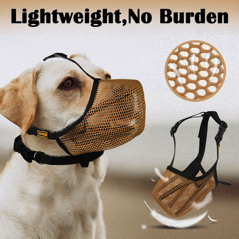Mayerzon Dog Muzzle, Soft Mesh Muzzles for Large Medium Small Breed Labrador Retriever Husky Beagle Poodle, Adjustable Dog Mouth Guard for Scavenging Licking Grooming, with Matching Collar(XL, Brown) XL-(Snout:12½"-13¾")