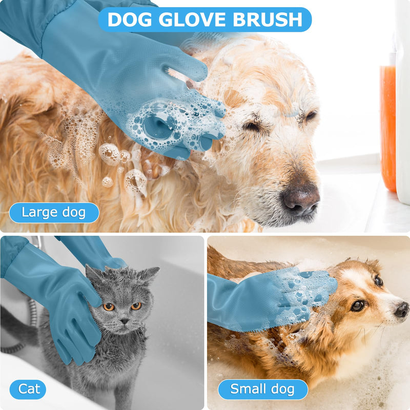 Dog Washing Gloves | Pet Grooming Gloves | Extra Long Arms (17.3") for Cats & Dogs | Massage & Hair Removal Pet Glove (Hazy Blue) hazy blue - PawsPlanet Australia