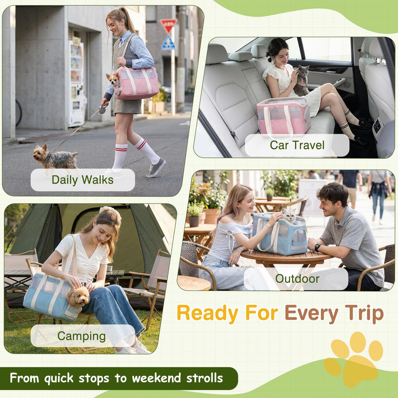 ALLSOPETS Soft Pet Carrier Bag for Small Dogs and Cats, Foldable Breathable Dog Handbag with Safety Strap, Lightweight Puppy Sling Tote for Travel Vet Visits Outdoor (Pastel Pink) Pastel Pink - PawsPlanet Australia