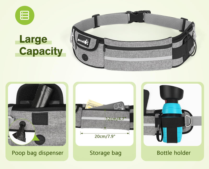 Pecute Hands Free Dog Leash 2 Dogs, Waist Belt Fanny Pack with Soft Padded, Dual Dog Leash with Pouch, 3 Padded Handles, Durable Bungee, Double Dog Leash for Running Walking Hiking Jogging Biking Gray-new - PawsPlanet Australia