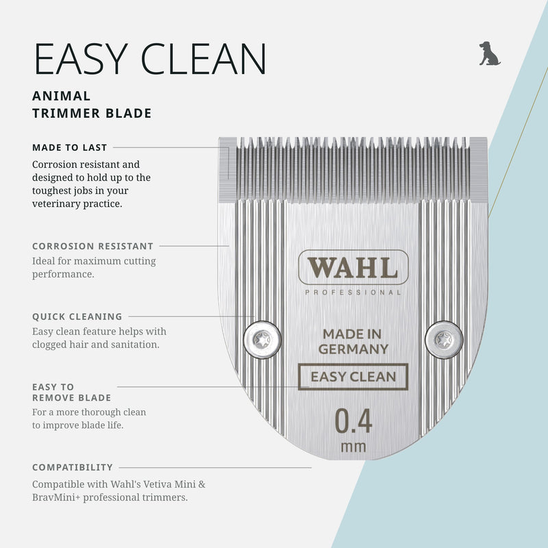 Wahl Pro Animal Easy Clean Trimmer Blade - Replacement Cat & Dog Grooming Clipper Blade - Compatible with Vetiva Mini & BravMini+ - 0.4 mm Cut Length - PawsPlanet Australia
