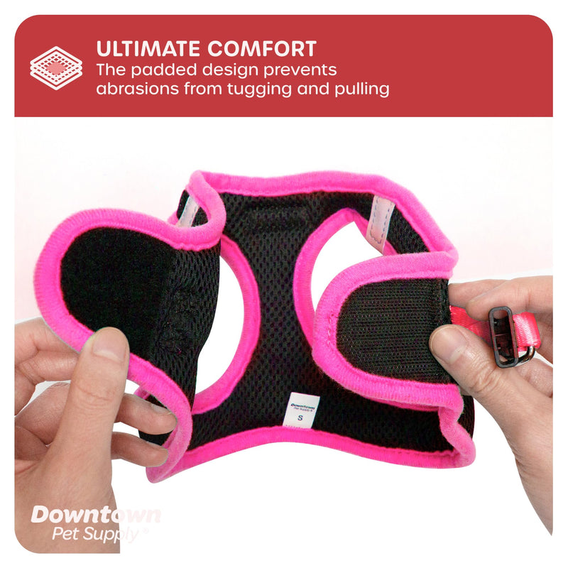 Downtown Pet Supply Step in Dog Harness for Small Dogs No Pull, Medium, Black w/Pink Trim - Adjustable Harness with Padded Mesh Fabric and Reflective Trim - Buckle Strap Harness for Dogs - PawsPlanet Australia