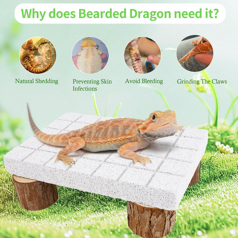 Bearded Dragon Shedding Rock, Bearded Dragon Pumice Stone Platform for Shedding, Calcium Stone with Wooden Pile, Reptiles Claw Grinding Block to Remove Dead Skin, Reptile Tank Care Accessories - PawsPlanet Australia