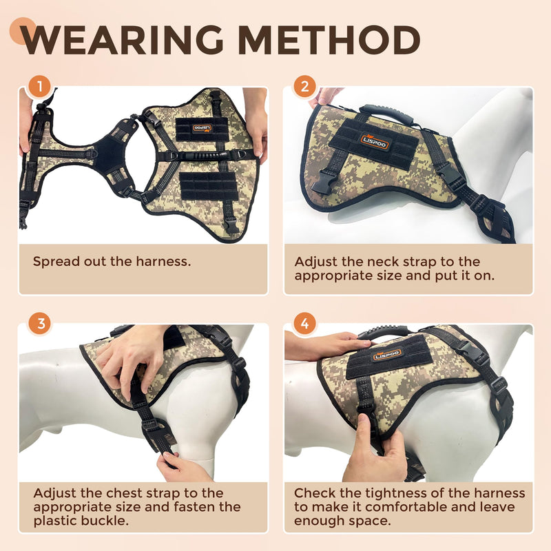Multicam Tactical Dog Harness No-Pull Adjustable Canine Harness for Large Breeds, Reflective K9 Vest with Water Bottle Bag and Pocket; Ideal Training, Walks, Hikes Gear-(L Size) Camouflage chest harness - PawsPlanet Australia