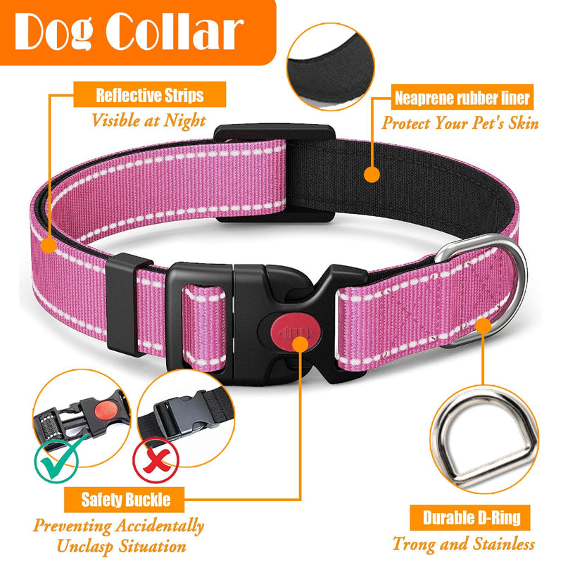 No Pull Dog Harness, Collar & Leash Set | Includes Dog Seat Belt, Collapsible Bowls & Poop Bag Dispenser. Ideal for Training, Walking, Hiking. Fits Small to Large Dogs(Pink-L) Pink - PawsPlanet Australia